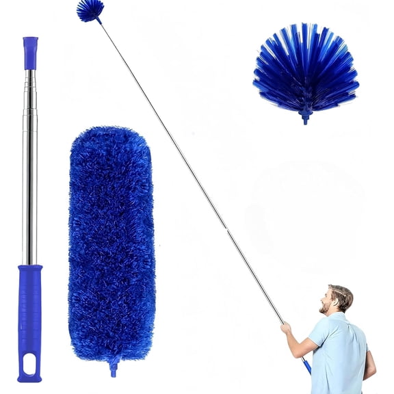 Cobweb Duster with Extension Pole,Spider Web Remover 2PCS Cob Web Duster 15-100 Inch Ceiling Fan Duster with Extension Pole