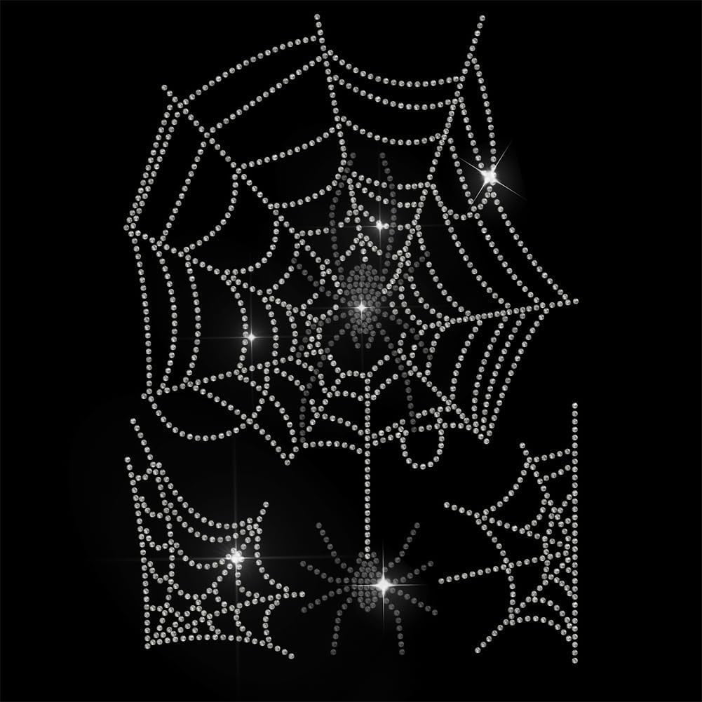 Cobweb Spider Rhinestone Iron on Hotfix Transfer Decal White