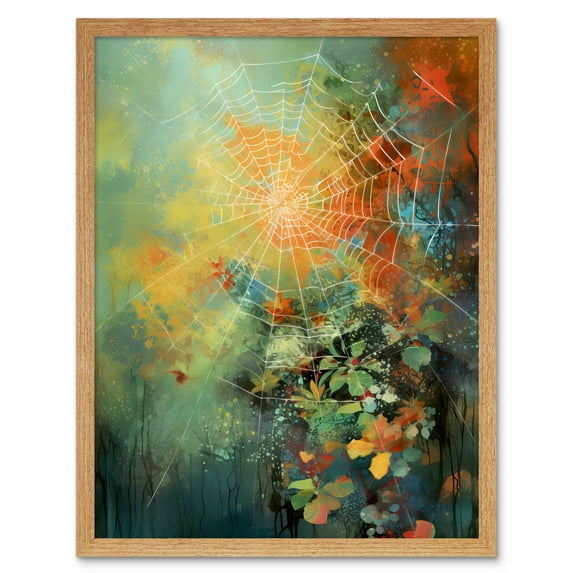 Cobweb in Abstract Multicoloured Forest Landscape Art Print Framed Poster Wall Decor 12x16 inch