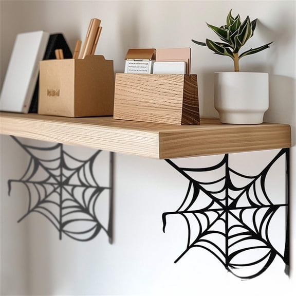 Cobwebs Designs Iron Wall Shelf Bracket, Halloween Decor Storage Rack, Metal Gothic Display Stand, Reusable Black Decoration
