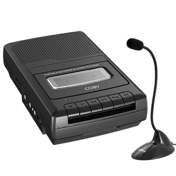 Coby CVR42 Portable Cassette Player and Tape Recorder with Built-in Microphone, AC Adapter, Black