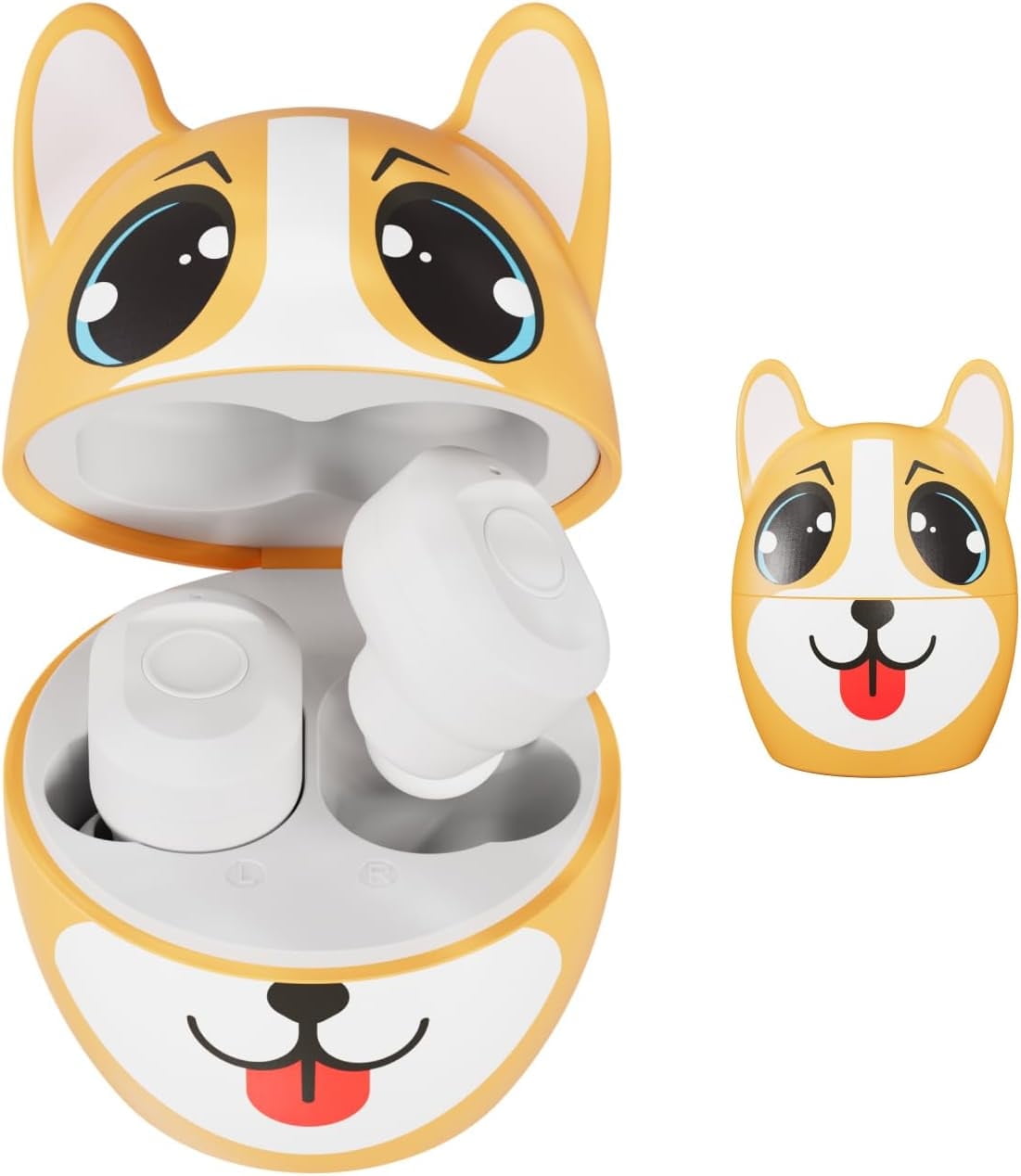 Coby Children’s Bluetooth Wireless Earbuds – “Chloe The Corgi” Character Rechargeable Earbuds, 24-Hour Total Play Time, Water-Resistant, Button Controls, Cute Carrying Case for Kids
