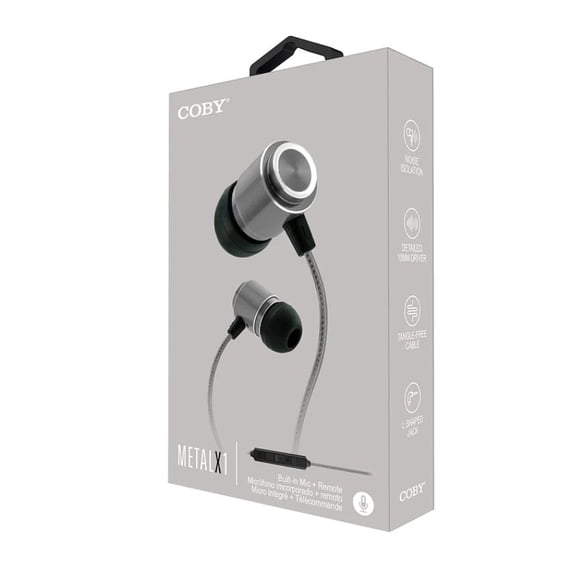 Coby Metal X1 with Built-In Mic + Remote, Silver