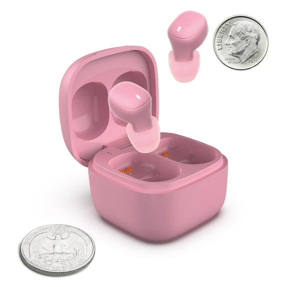 Coby Mini True Wireless Earbuds | Compact Lightweight in-Ear Headphones w/Case | World's Smallest Wireless Ear Buds w/Built-in Mic | Wireless Headphones, Bluetooth Headphones w/ 12-HR Play (Pink)