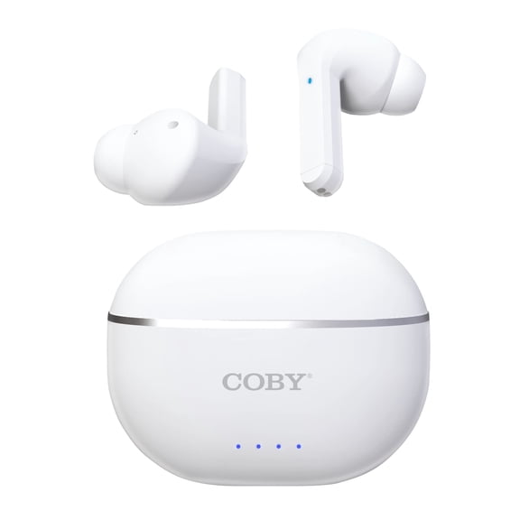 Coby Noise-Canceling Earbuds w/Charging Case | Noise Canceling, Transparency Modes, Smart Tracking, Bluetooth Auto Pairing | 10 Hour Playtime, USB-C Rechargeable (White)