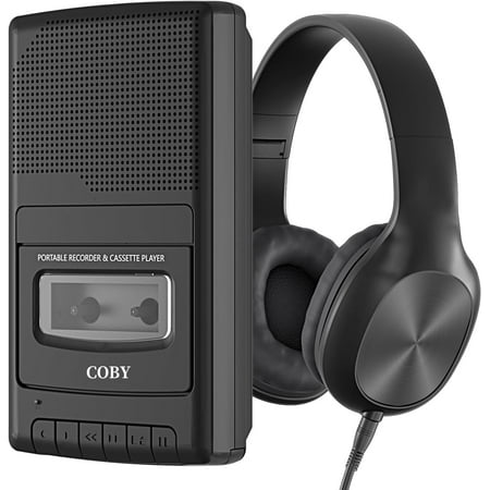 COBY Portable Cassette Player & Voice Recorder with Over-Ear Headphones and Built-In Microphone
