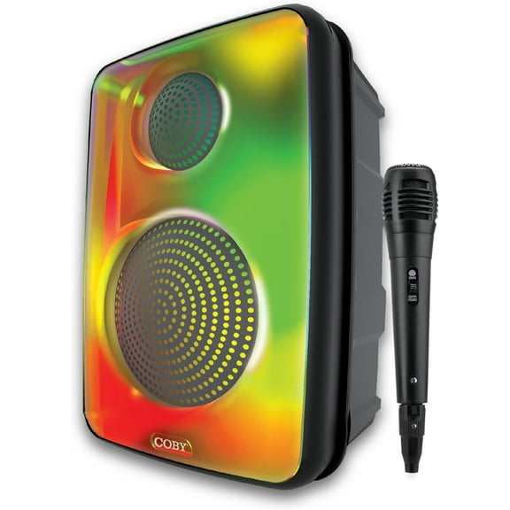 Coby Spectra True Wireless Bluetooth Speaker, Portable Speaker with 5 Light Modes and Mic, FM Radio, Rechargeable Battery, USB, Micro USB, and 3.5-Millimeter AUX Ports, TF Card Input, 7-Hour Play