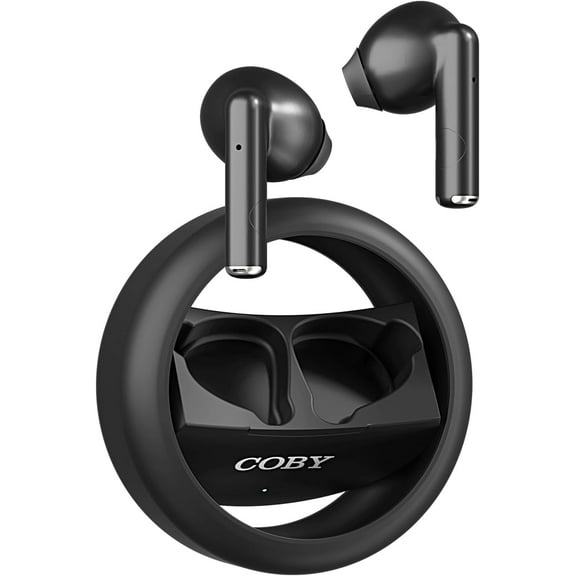Coby Spinning True Wireless Earbuds, Noise-Isolating Bluetooth in-Ear Headphones with Spinner Case, Sweat-Resistant Design, One-Step Pairing, and Touch Controls, 8-Hour Playtime, Black