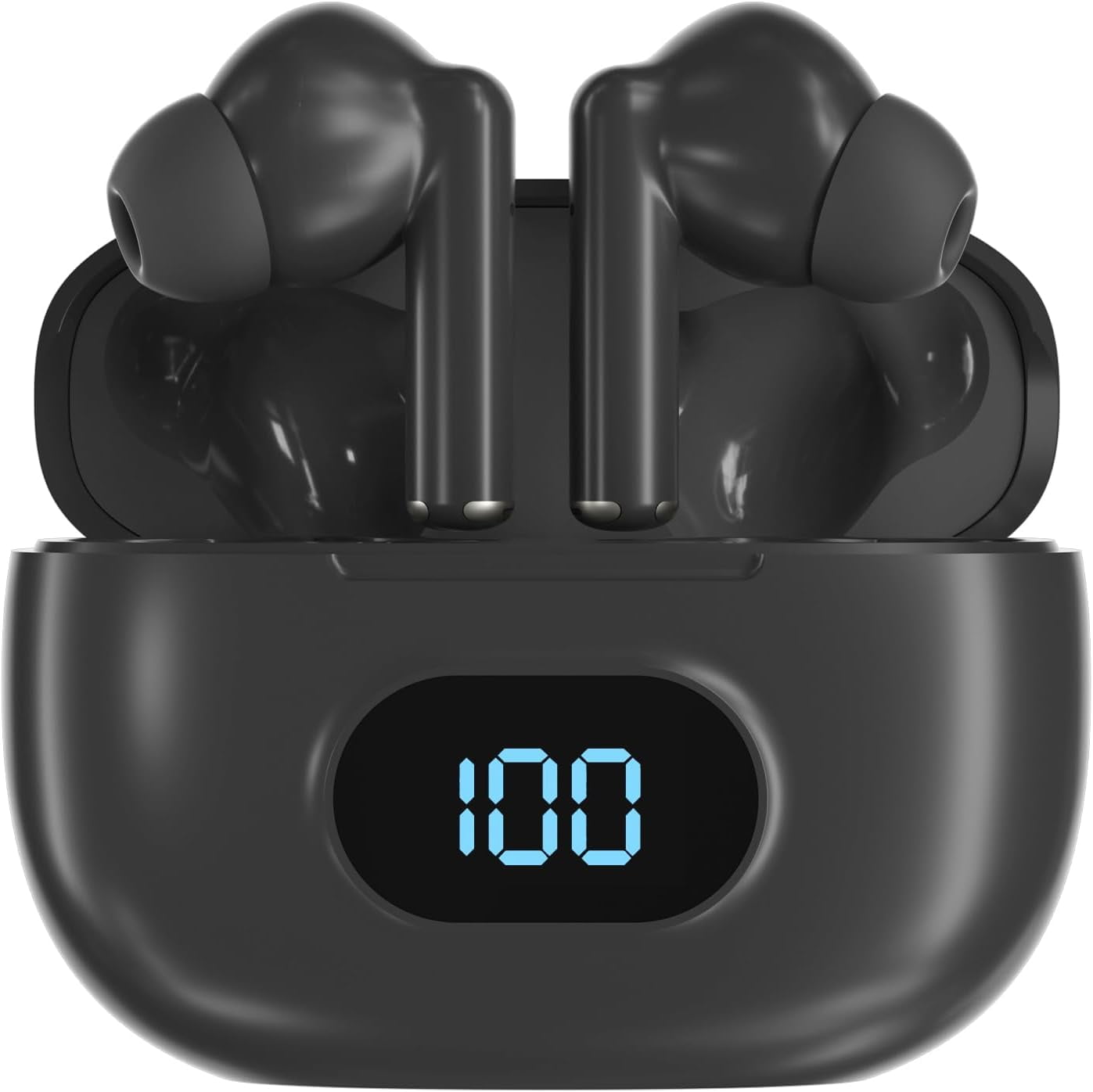 COBY True Wireless Earbuds, Mini Bluetooth Earbuds with Built-in Mic & LCD Charging Case, Black
