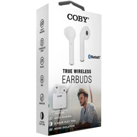 Coby True Wireless Earbuds, White, 1 Ea