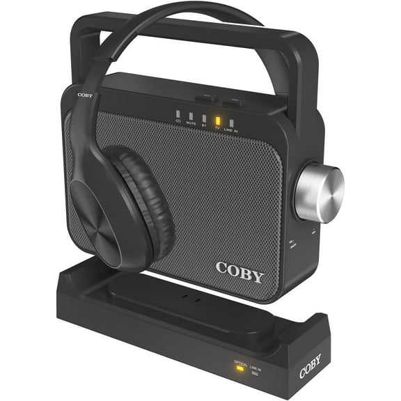 Coby Wireless Hearing Amplifier and TV Audio Speaker Bundle with Over-The-Ear Headphones, Portable Bluetooth Speaker for Seniors and Hearing Impaired, 100-Foot Range, 8-Hour Playback, 2 Items Total