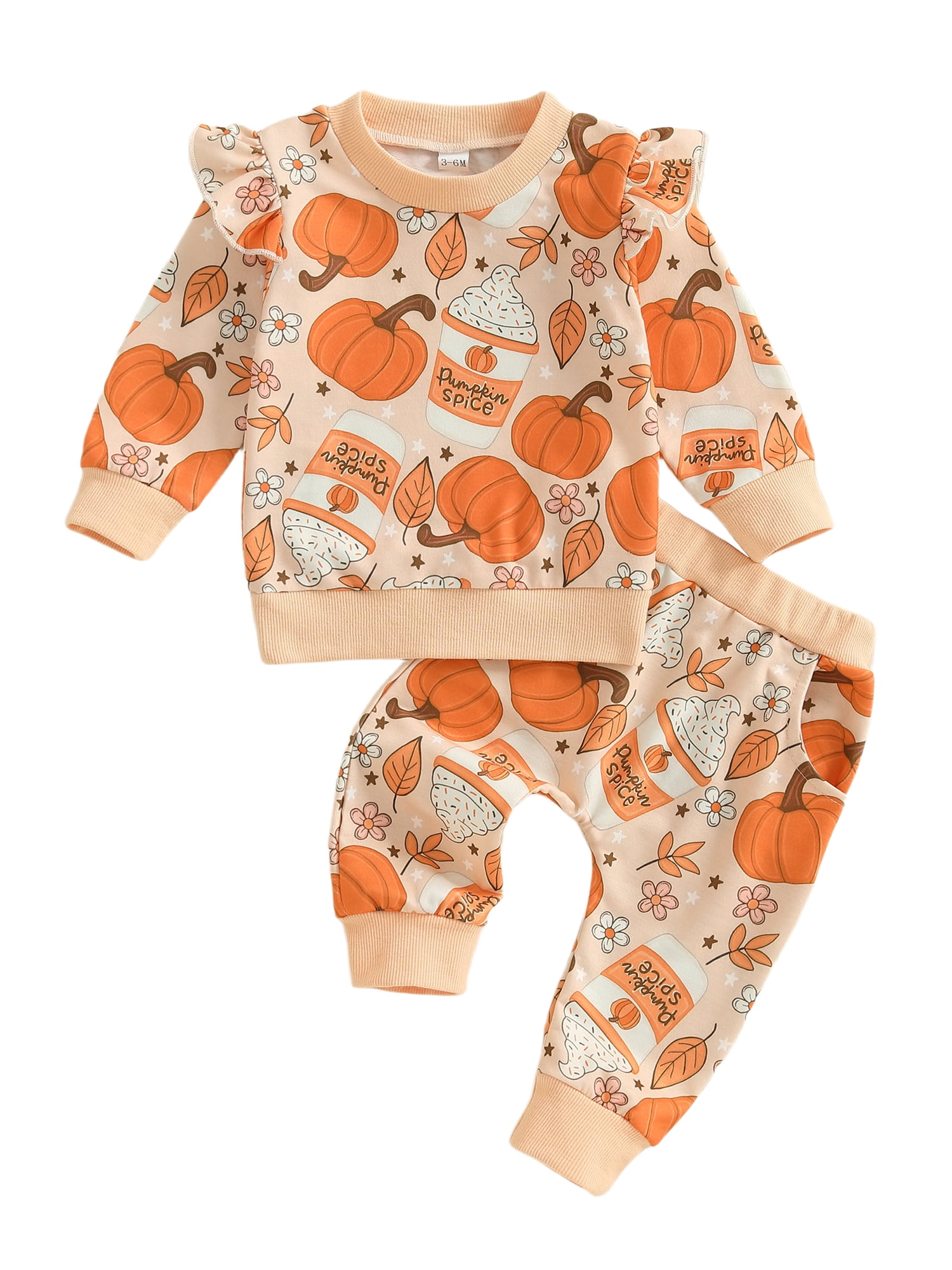 CocMouse Baby Girl Halloween Outfits Pumpkin Floral Print Sweatshirt