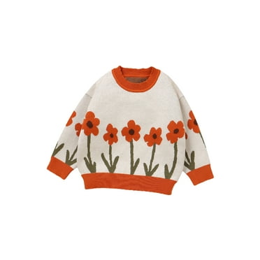 CocMouse Baby Girl Sweaters Long Sleeve Round Neck Flower Print Knit Pullover