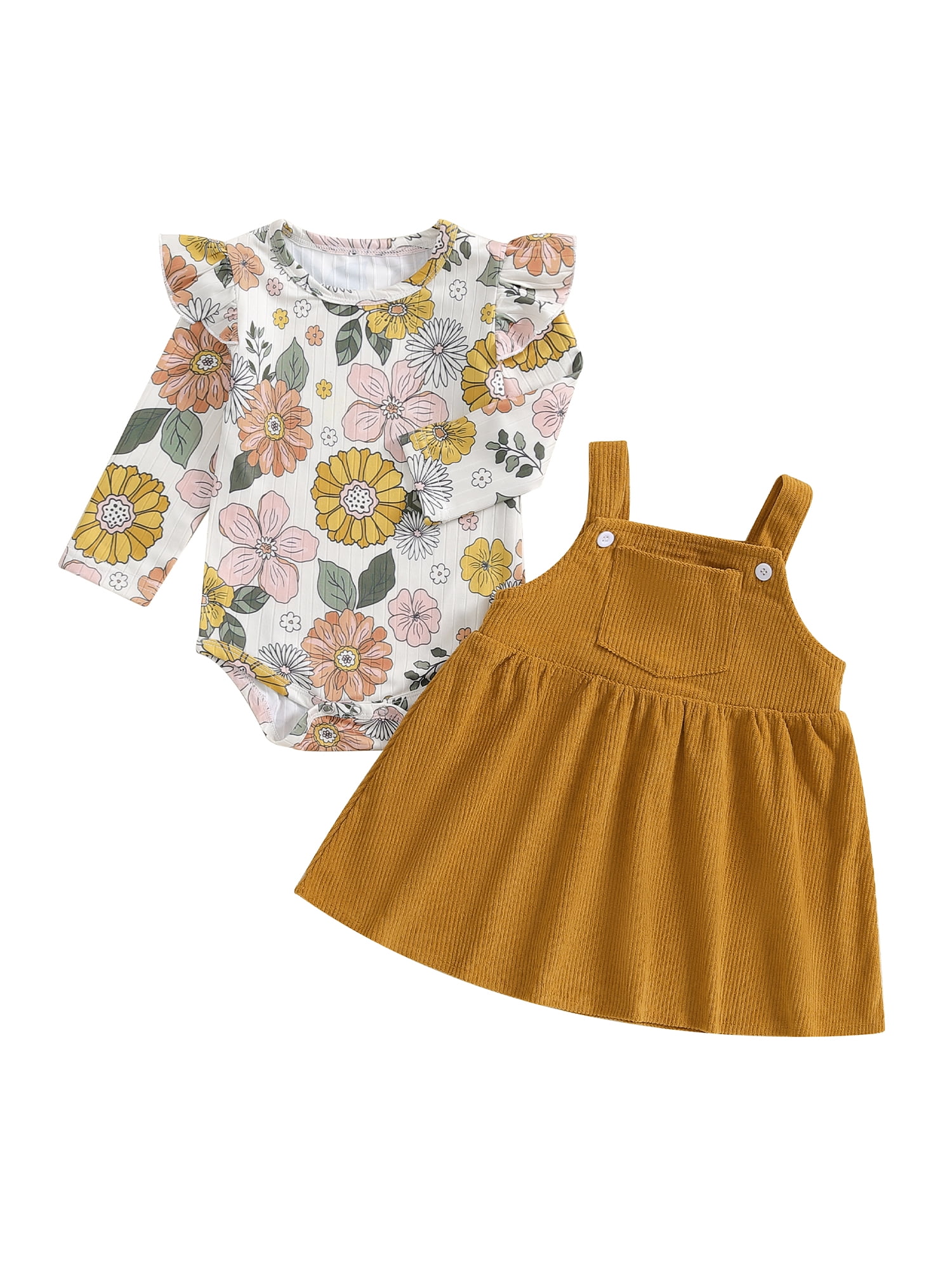 CocMouse Baby Girls Set Floral Print Long Sleeve Ruffled Romper