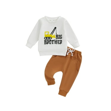 CocMouse Boy Fall Clothes Excavator Letter Print Long Sleeve Pullover Pants