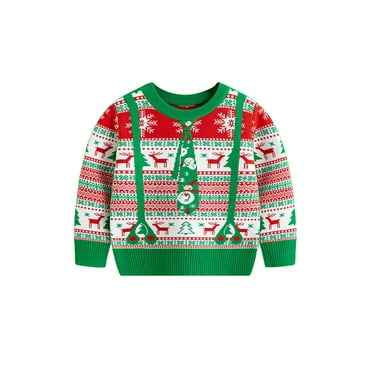 CocMouse Kids Christmas Sweater, Long Sleeve Deer Snowman Warm Winter Sweater