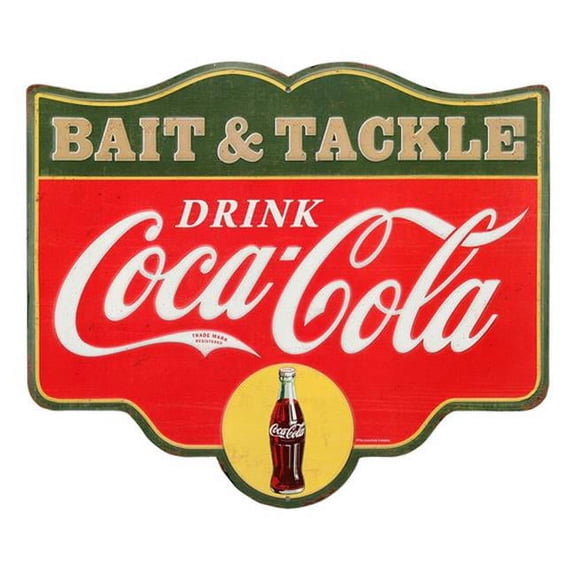 Coca-Cola 90165530-S Bait & Tackle Embossed Tin Sign - 14 x 12 x 0.125 in.