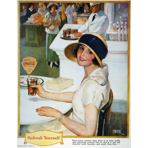Coca-Cola Ad, 1924. /N'Refresh Yourself.' Advertisement For Coca-Cola From An American Magazine Of 1924. Poster Print by (24 x 36)