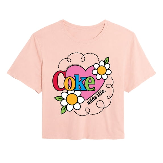 Coca-Cola - Adds Life Heart Flower - Juniors Cropped Graphic T-Shirt