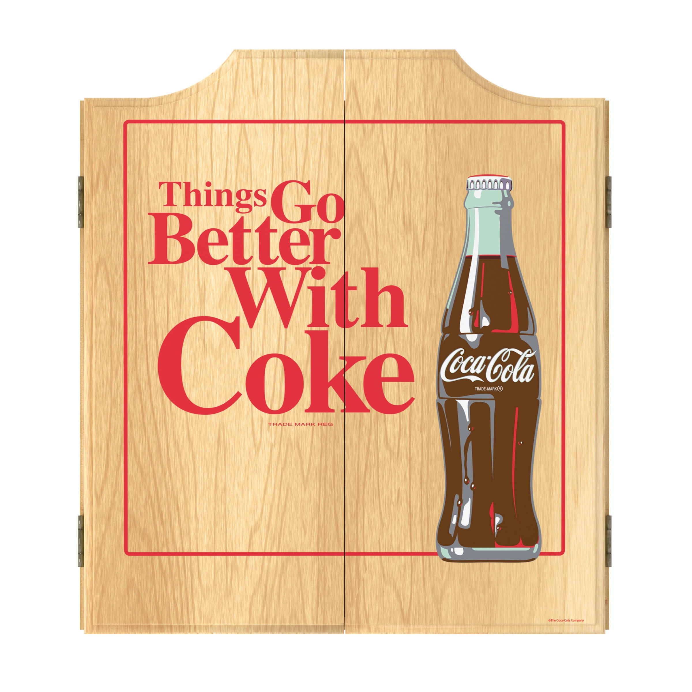 Coca-Cola Better With Coke Dart Board Cabinet Set with 6 Steel Tip Darts
