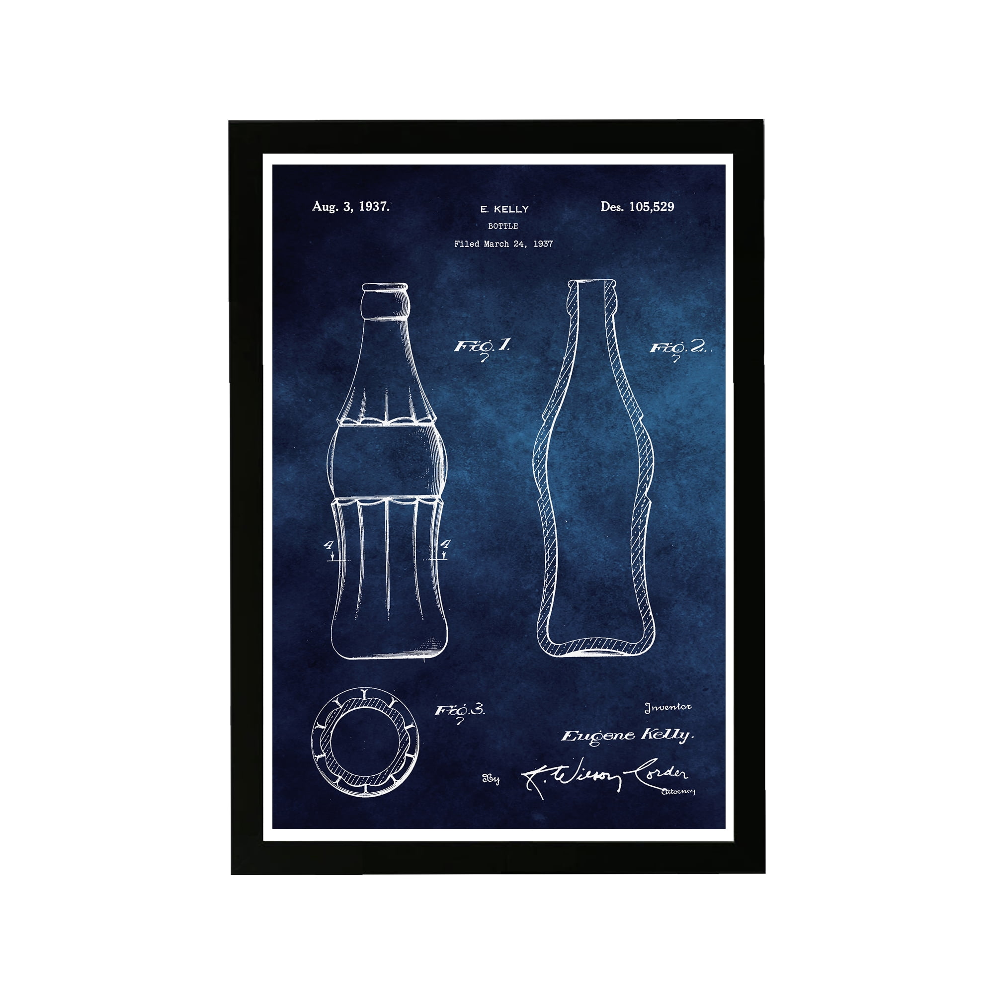 Coca Cola Bottle 1937 Blue Chalkboard 13 in x 19 in Framed Painting Art Prints, by Wynwood Studio