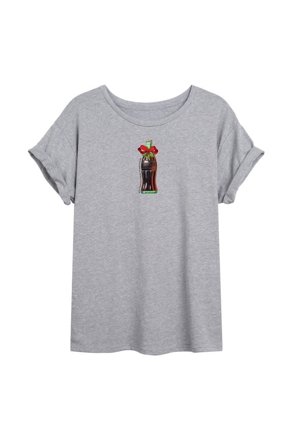- Bottle Bow With Mistletoe - Juniors Oversized Graphic T-Shirt