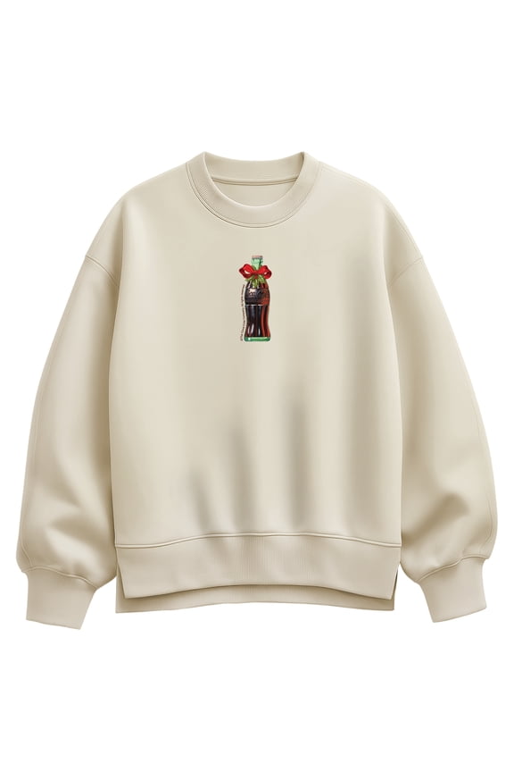 - Bottle Bow With Mistletoe - Women's Oversized Fleece Crew Sweatshirt