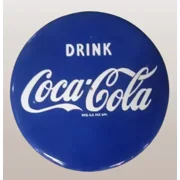 Coca Cola Button Blue Pure Porcelain Enamel Heavy Metal Sign 20 Inches Diameter