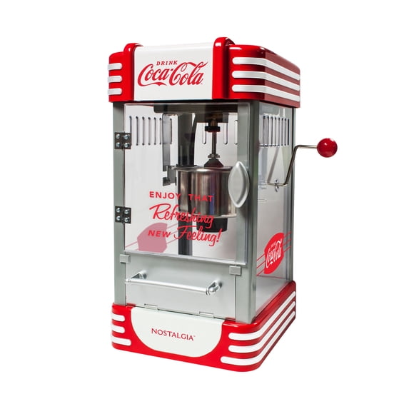 Coca-Cola Hot Air Popcorn Maker, 10-Cup Countertop Popcorn Machine with 2.5 oz Stainless Steel Kettle, Red