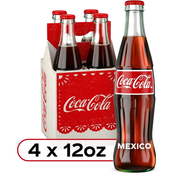 Coca-Cola Cane Sugar Mexican Soda Pop, 355 ml, 4 Pack Glass Bottle
