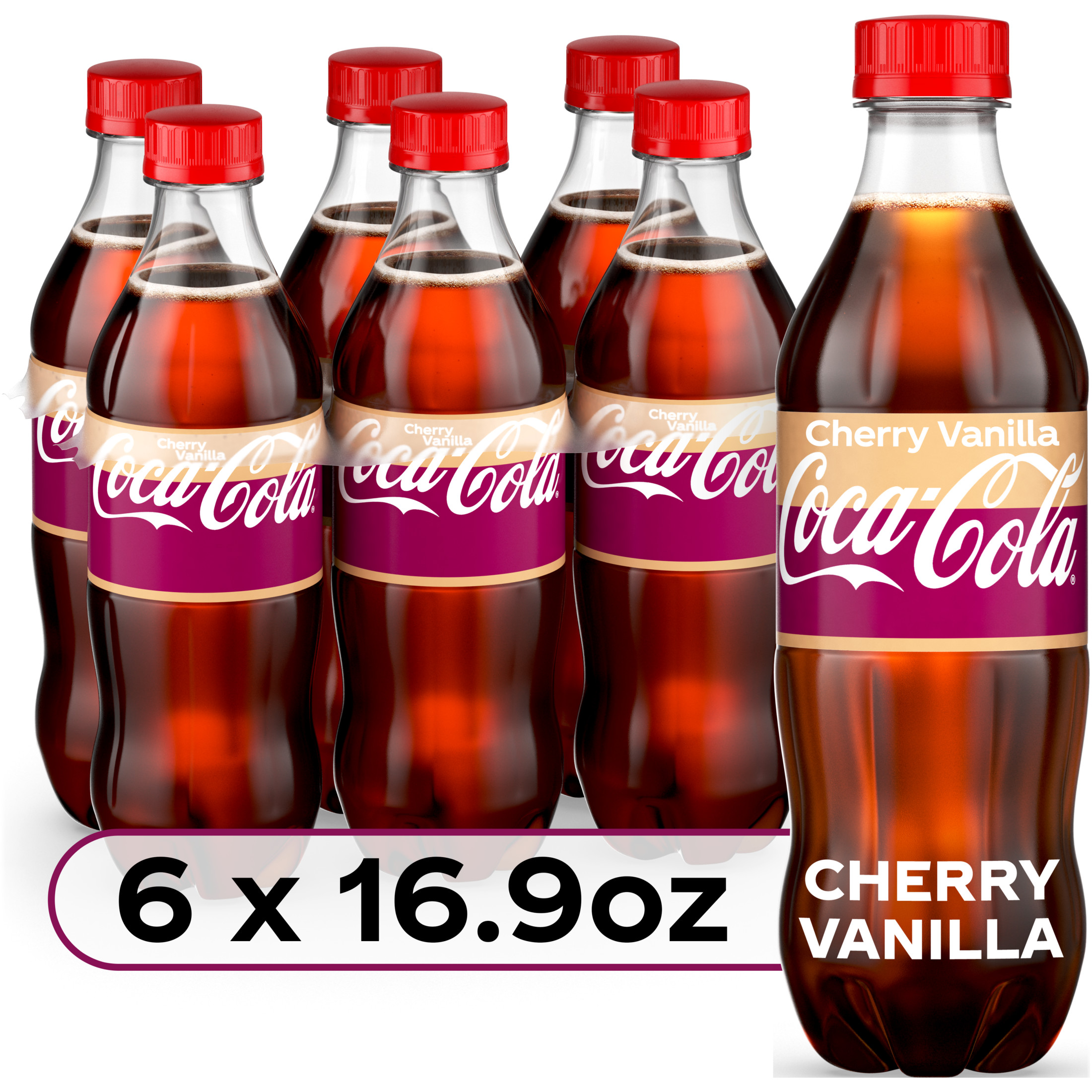 Coca-Cola Cherry Vanilla Soda Pop, 16.9 fl oz, 6 Pack Bottles - image 1 of 7