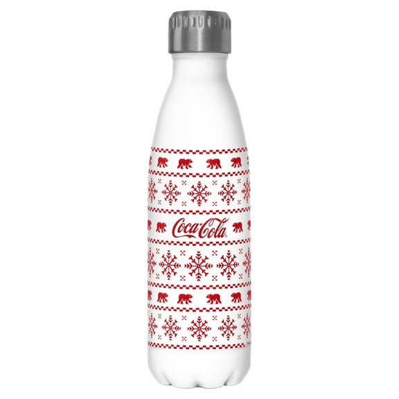 Coca Cola Christmas Logo Sweater Print Stainless Steel Water Bottle White 17 oz.