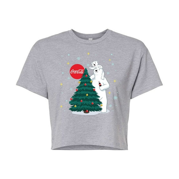 Coca-Cola - Christmas Tree - Juniors Cropped Cotton Blend T-Shirt