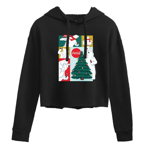 Coca-Cola - Coca Cola Bears Grid - Juniors Cropped Long Sleeve Fleece Hoodie