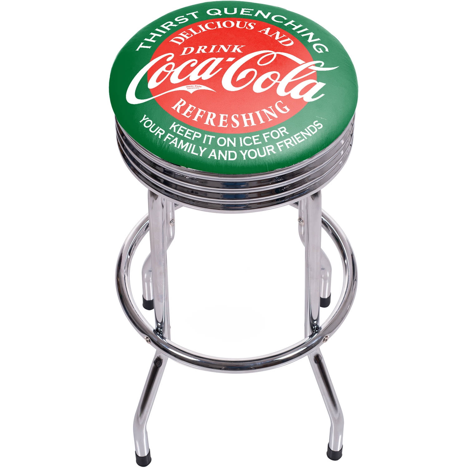 Coke Chrome Bar Stool with Swivel - Coca-Cola Things Go Better with Coke  Bottle Art 