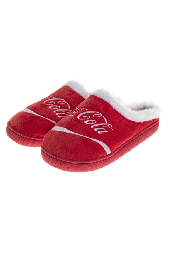Coca, Cola Classic Script Casual Slippers for Men, Cozy Soft, Lined Warm Indoor Comfort Shoes (Adult), Red White, Size: 910