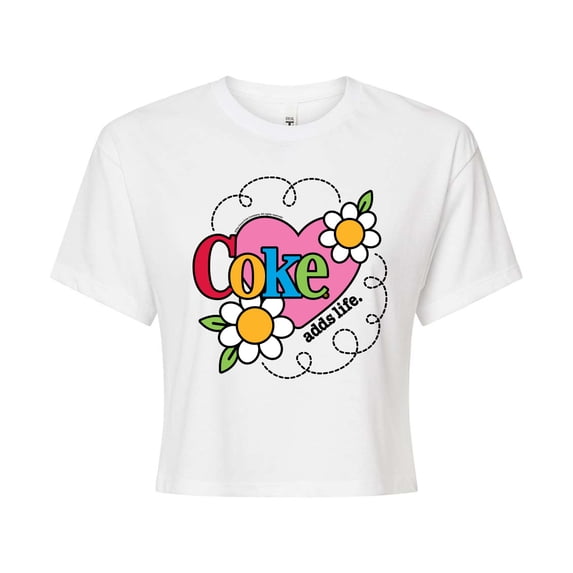 Coca-Cola - Coke Adds Life Heart Flower - Junior's Cropped T-Shirt