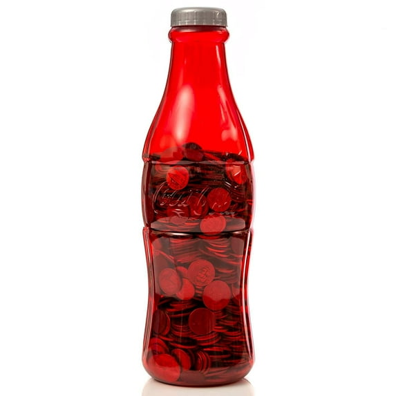 Coca-Cola Coke Bottle Bank for Saving and Storing Coins and Paper Money for Adults or Children 12 Inch Red or Clear Coin Bank