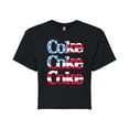 thumbnail image 1 of Coca-Cola - Coke Repeated Distressed Flag Fill - Juniors Cropped Cotton Blend T-Shirt, 1 of 5