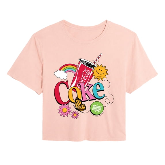 Coca-Cola - Colorful Collage - Juniors Cropped Graphic T-Shirt
