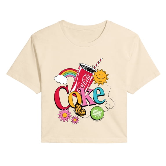 Coca-Cola - Colorful Collage - Juniors Cropped Graphic T-Shirt