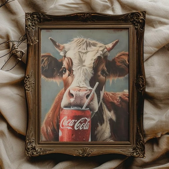 Coca Cola Dairy Cow Wall Art Print, Farmhouse Kitchen And Country Home Decor