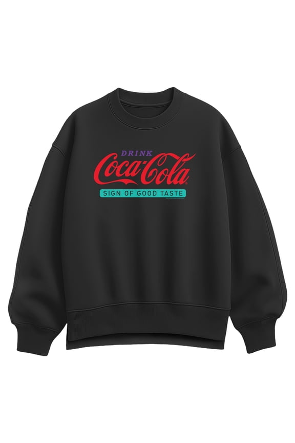 - Drink Coke Logo - Ladies Oversized Fleece Crew Sweatshirt