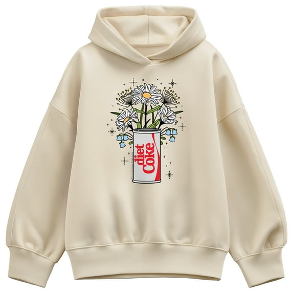 Coca-Cola - Flowers With Coke Can - Ladies Oversized Fleece Hoodie Sweatshirt