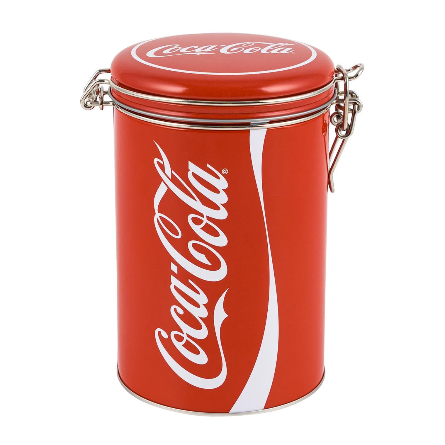 Coca-Cola Food Container Large Round Cylinder All Metal Locking