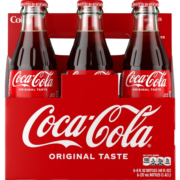 Coca-Cola Cane Sugar Soda Pop Glass Bottles, 8 fl oz, 6 Pack, Cane