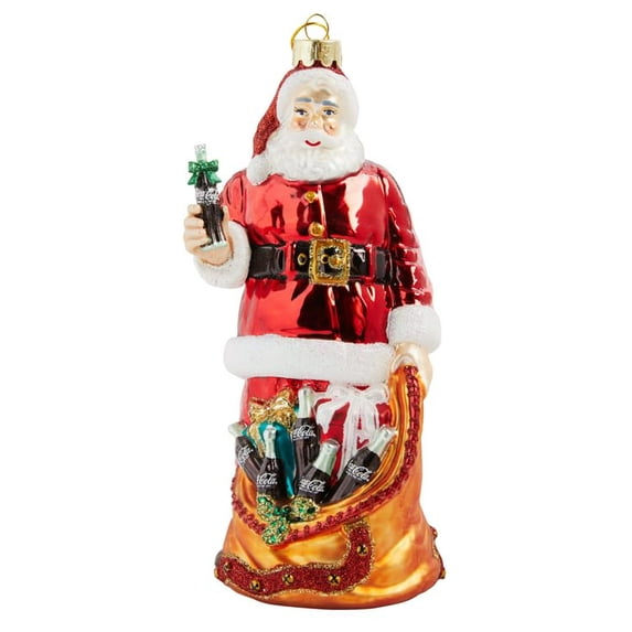Coca-Cola® Glass Santa With Bag Ornament