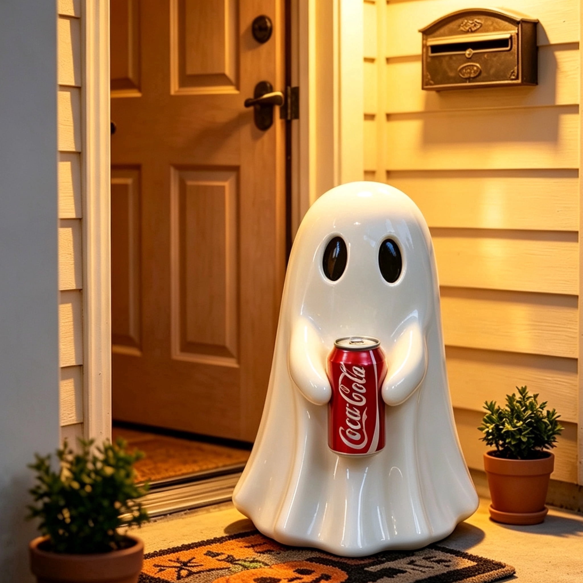 Coca-Cola Halloween Ghost Decor, Resin Ghost Figurine Holding Diet Coke Can, Retro Spooky Season Mantel Ornament Gift for Coke Collectors