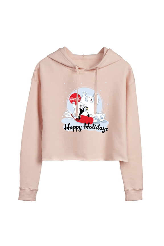 - Happy Holiday Sled - Juniors Cropped Pullover Hoodie