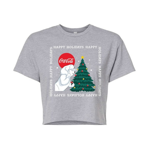 Coca-Cola - Happy Holidays Bears And Tree - Juniors Cropped Short Sleeve Graphic T-Shirt